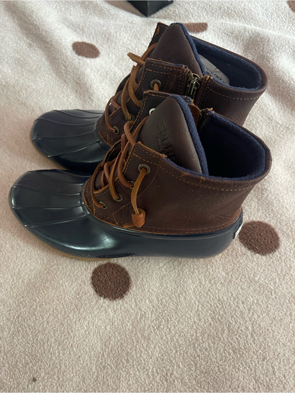 Sperry Brown Leather with Navy Rubber Duck Boots